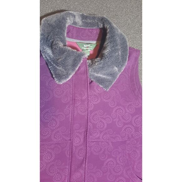 Woolrich Scroll Summit Softshell Vest Women’s Large Fleece Lined Faux Fur Collar - Picture 3 of 5